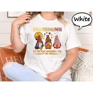 HalloThanksMas Gnome Shirt, Gnome Halloween Thanksgiving Christmas T-Shirt